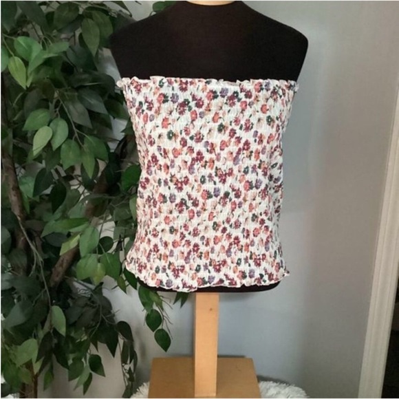 SO Smocked tube top Woman’s Juniors XXL multi colored floral pattern - Picture 1 of 13